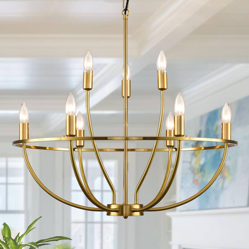 9-Light Mid-century Candle Curve Arm Chandelier