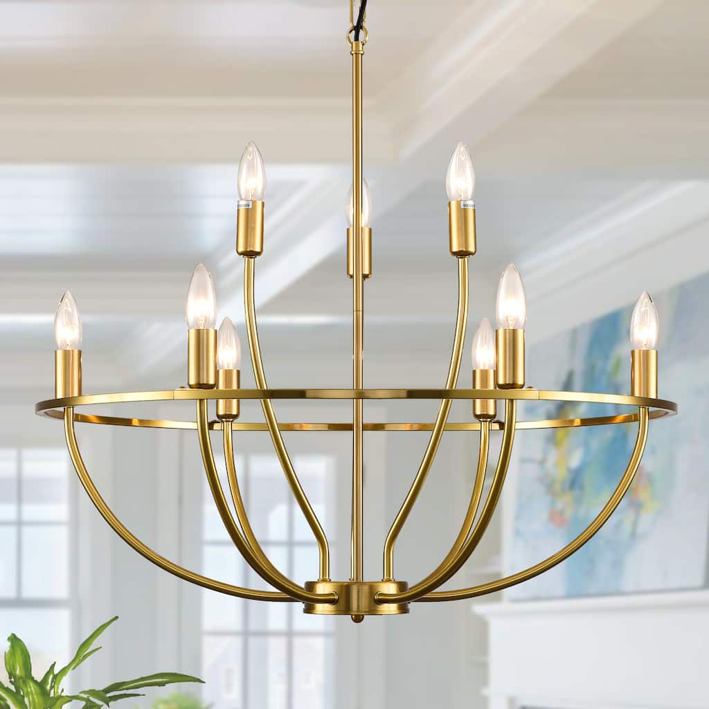 9-Light Mid-century Candle Curve Arm Chandelier