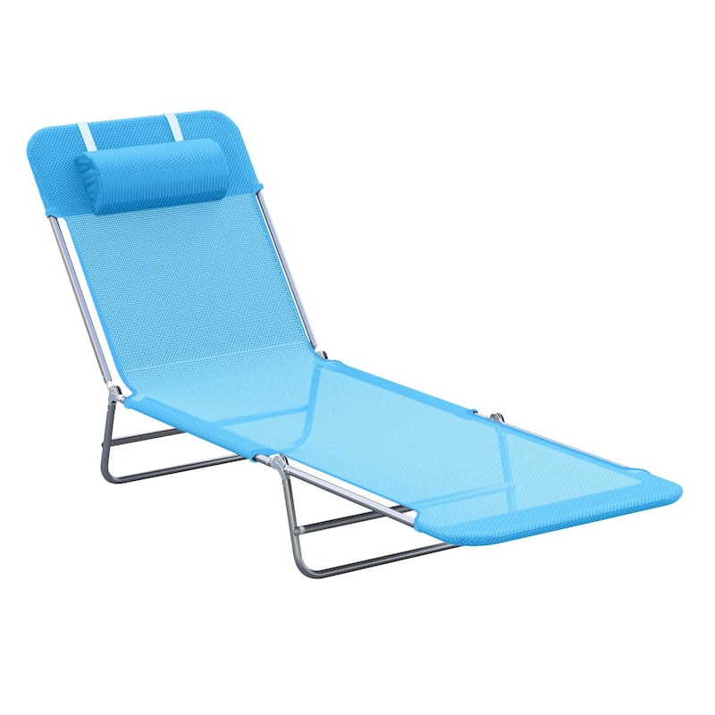 Folding Outdoor Chaise Lounge Chair with Adjustable Backrest and Pillow for Patio Poolside or Beach