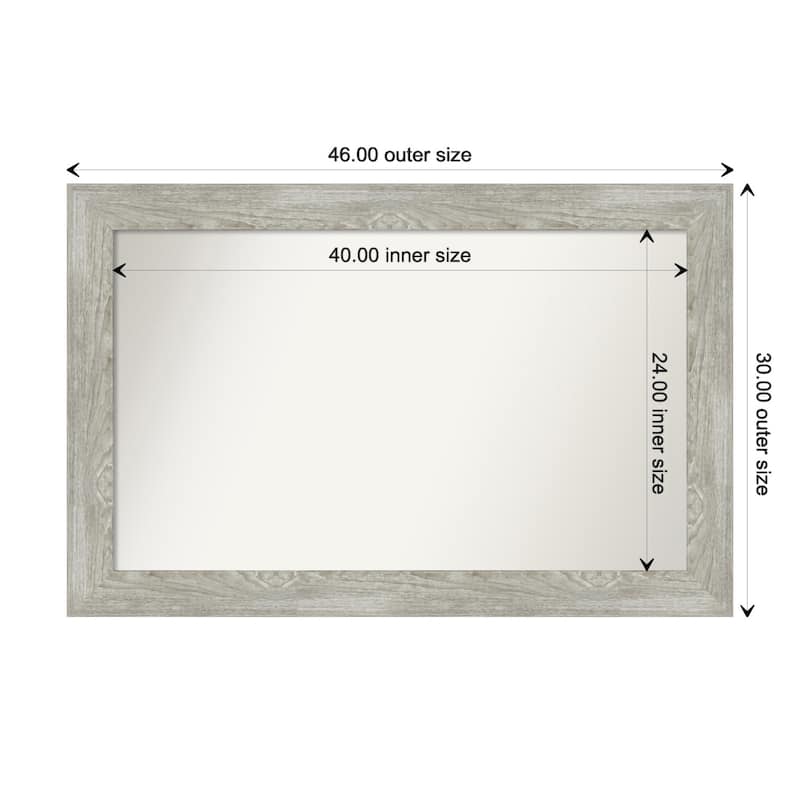 Dove Greywash Framed Non-Beveled Custom Wall Mirror, Bathroom Vanity Mirror - Outer Size: 46 x 30