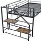 preview thumbnail 11 of 15, Twin Size Loft Bed with Play and Storage Spaces Underneath, Metal Bed Frame with Storage stairs and Guardrail for Bedroom