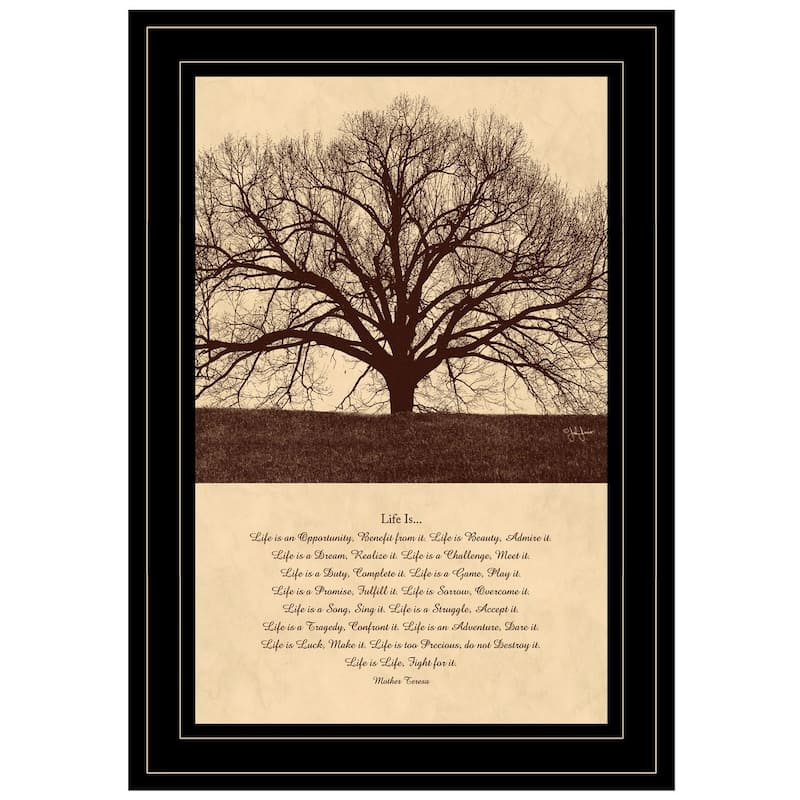 TrendyDecor4U Farmhouse "Life Is" Framed Print Wall Art by John Jones - Earthtone