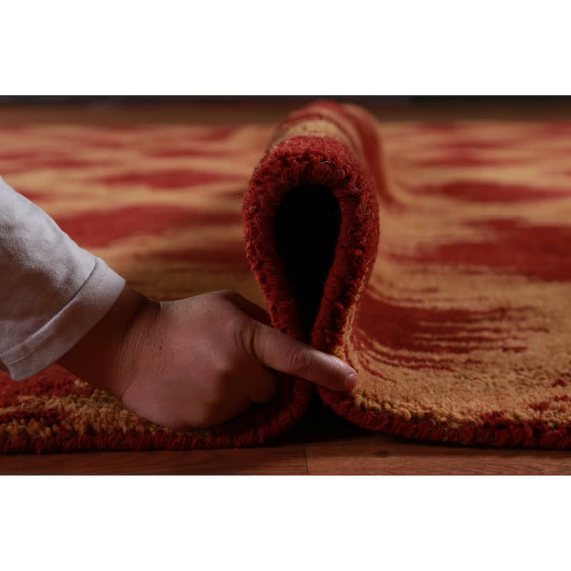 Hand Knotted Oriental 100% Wool Carpet Modern Geometric Oranges & Rust Moroccan Area Rug - 13' 4'' X 10' 0''