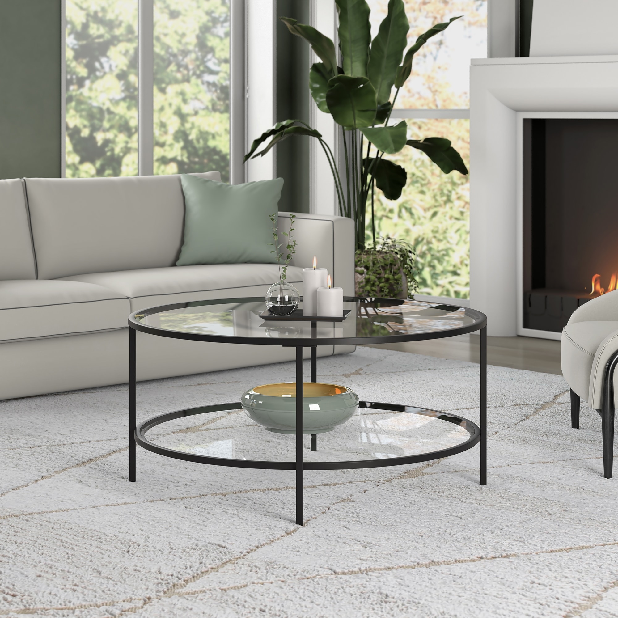 Sivil 36'' Wide Round Coffee Table with Glass Top - 36" Wide