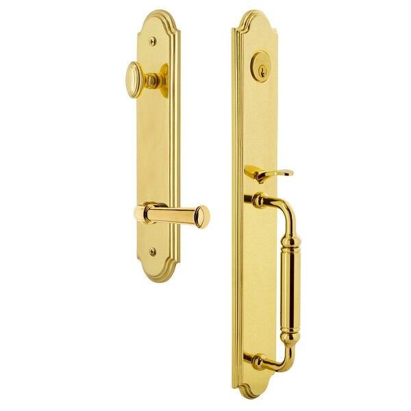 Grandeur ARCCGRGEO_ESETD_NA_RH Arc Solid Brass Rose Right Handed Dummy Full Plate "C" Grip Handleset with Georgetown Lever