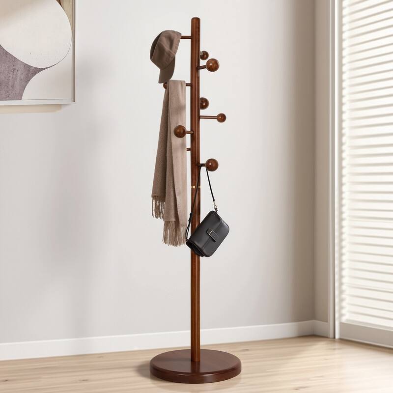 Solid Wood Coat Rack Freestanding Coat Tree Stand with 9 Hooks - 72.4"H x 15.4"W - 72.4"H x 15.4"W