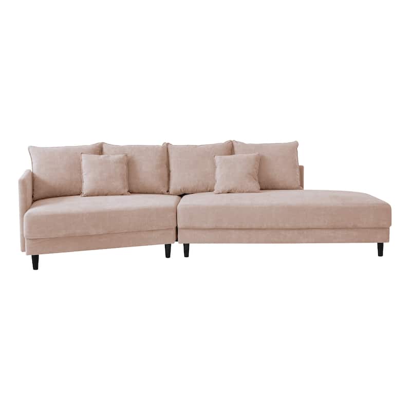 Polyester Upholstered Sleeper Sectional Sofa With Wood Legs