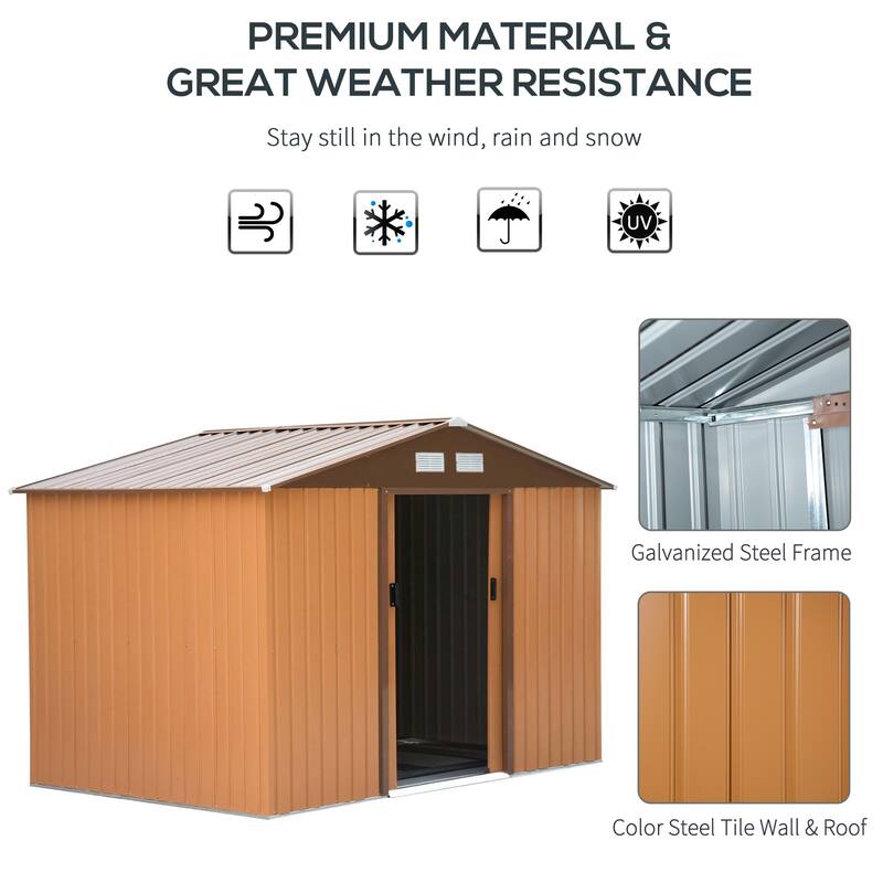 Outsunny 9' x 6' Outdoor Backyard Garden Tool Shed with Double Sliding Doors, 4 Airy Vents, & Durable Steel
