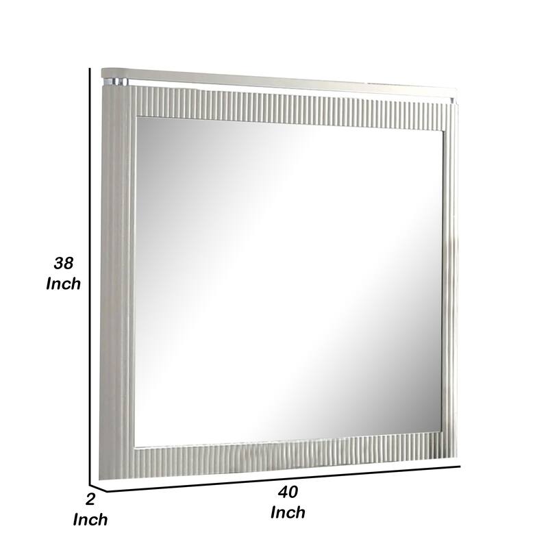 Alda Dresser Mirror, Rectangular Gray Reeded Wood, Silver Trim, 38x40 - Grey