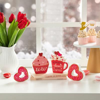 Glitzhome 4.75"H Set of 4 Valentine's Epoxy Block Table Decor - 4.75''H