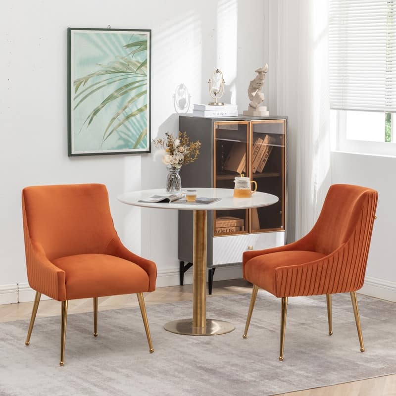 SEYNAR Modern Glam Boucle Pleated Velvet Dining Chair or Vanity Chair Set of 4 with Rear Handle