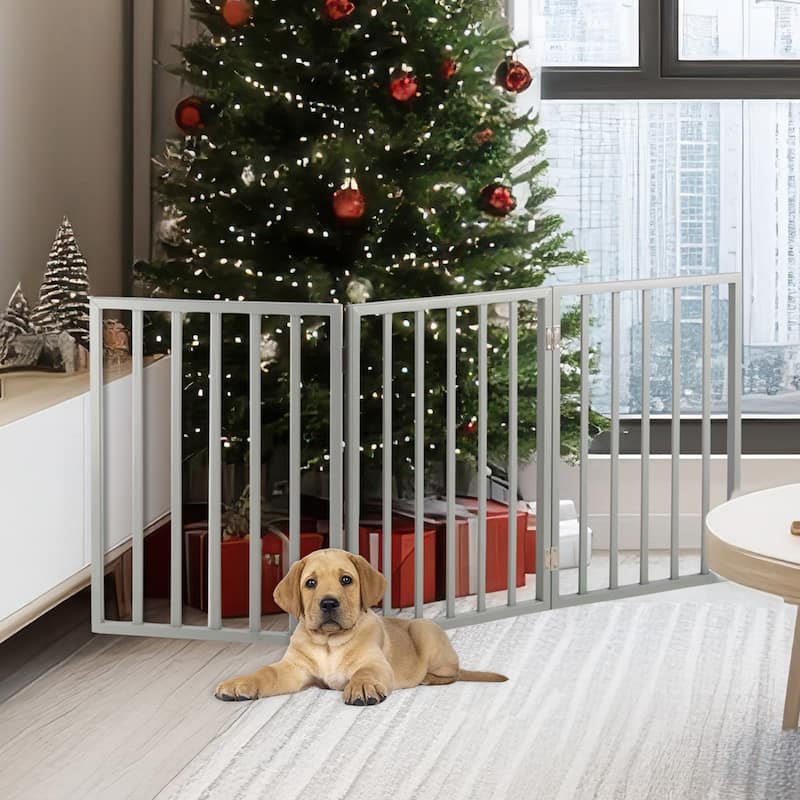 3-Panel Indoor Foldable Dog Gate - 54x24-Inch Wood Freestanding Pet Fence