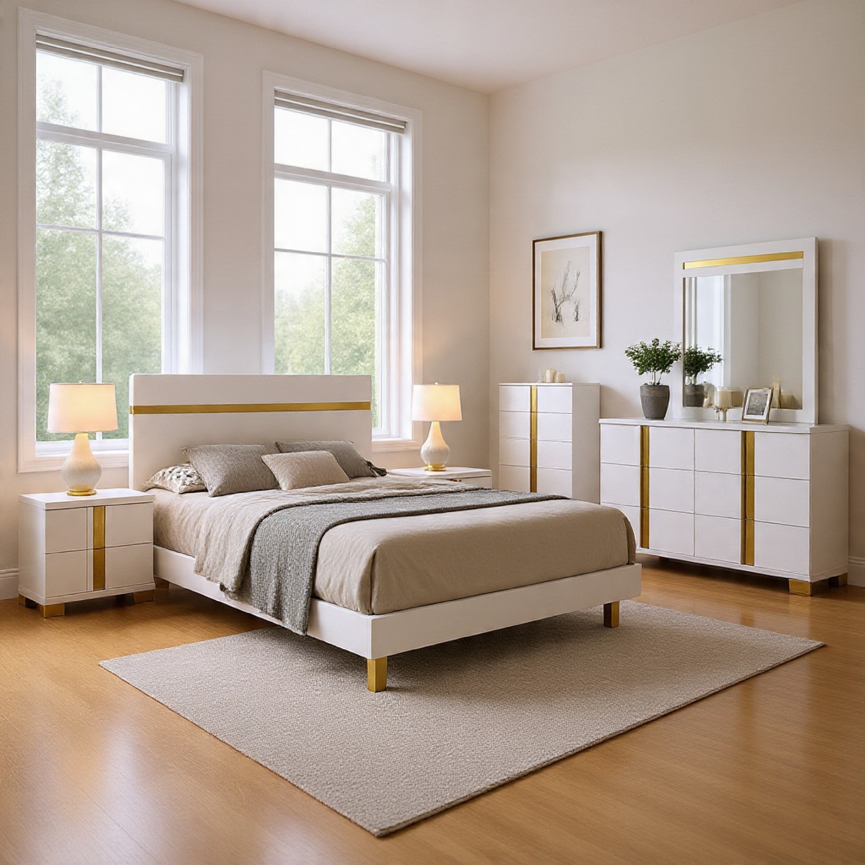 white and gold dresser and nightstand set Coaster Lucia 6-drawer Bedroom Wipe clean with a dry cloth Yoki 5pc Queen Bedroom Set