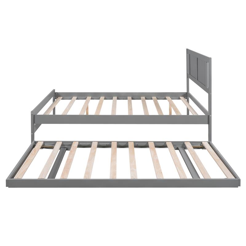 Full Size Platform Bed with Adjustable Trundle in Gray