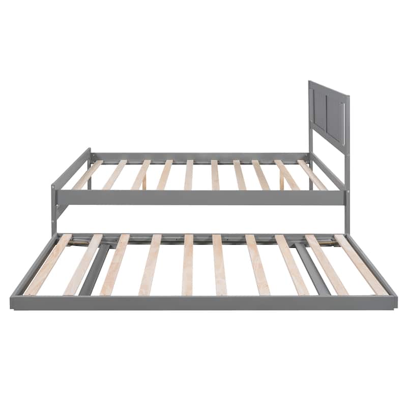 Modern Full Size Pine Wood Platform Bed with Trundle