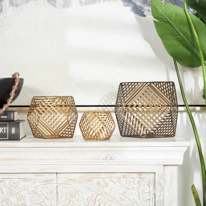 Gold Metal Geometric Decorative Sculpture (Set of 3) - Gold