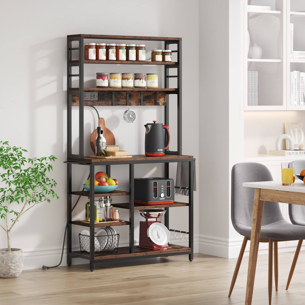 Baker’s Rack with Power Outlet, Industrial Microwave Oven Coffee Stand