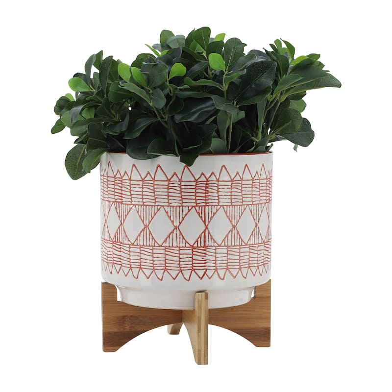 Sagebrook Home Abstract Ceramic Planter on Stand Indoor/Outdoor