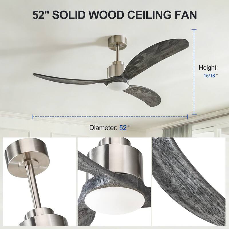 52"Ceiling Fan with LED Light Remote Control,Quiet DC Motor 6 Speed Levels,Adjust Height( 2 PCS Rod) Reversible Ceiling Fan