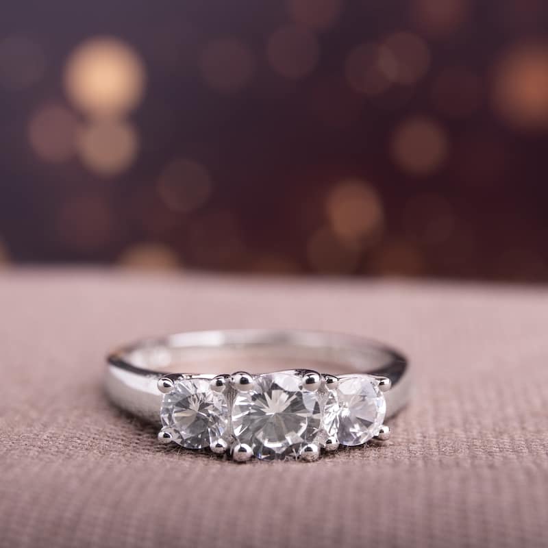 Miadora 10k White Gold 1 1/3ct TW Created White Sapphire 3-stone Engagement Ring