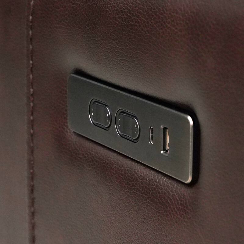 Sophisticated Brown Leather Power Reclining Sofa with Adjustable Headrest and Charging