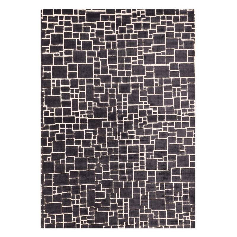 ECARPETGALLERY Hand Loomed Elysian Black Viscose, Wool Rug - 5'0 x 7'2