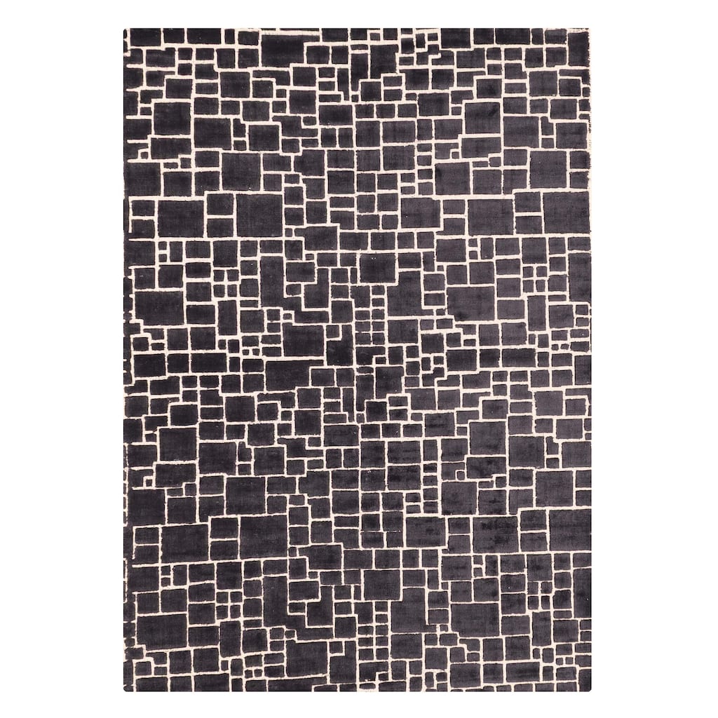 ECARPETGALLERY Hand Loomed Elysian Black Viscose, Wool Rug - 5'0 x 7'2