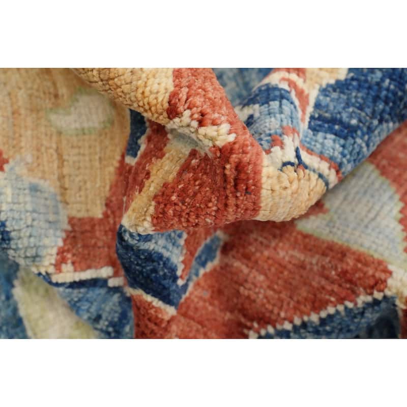 Hand Knotted Oriental 100% Wool Carpet Transitional Floral Navy Blue & Blues Oushak Area Rug - 6' 9'' X 5' 1''
