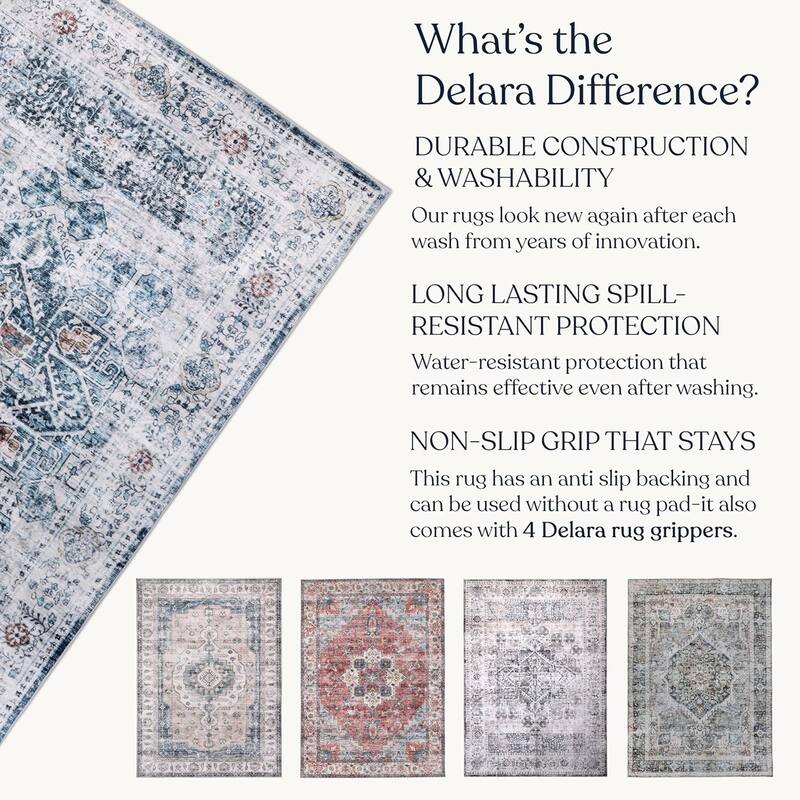Delara Machine Washable Area Rug, Soft & Durable, Non-Slip Backing, Eco- Friendly GRS certified.