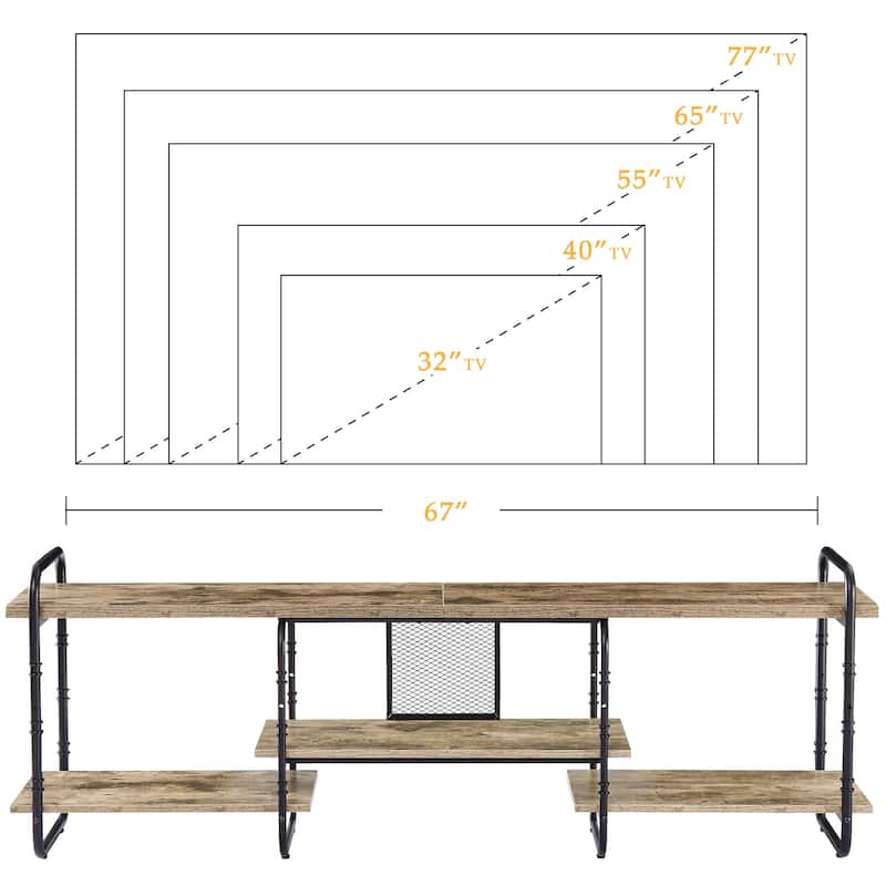 VECELO 55/63/71 Inch Industrial TV Stand with Open Storage for TV up to 71 inch Entertainment Center TV Console Table