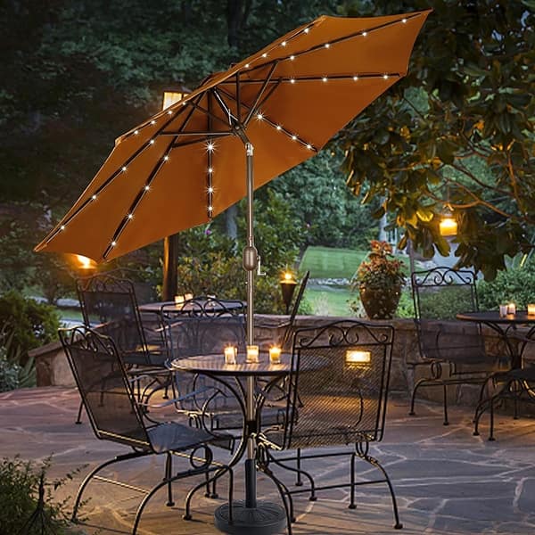 9ft lighted patio umbrella 9 ft Solar Umbrella 32 LED Lighted Patio Umbrella,Brown - Bed Bath & Beyond