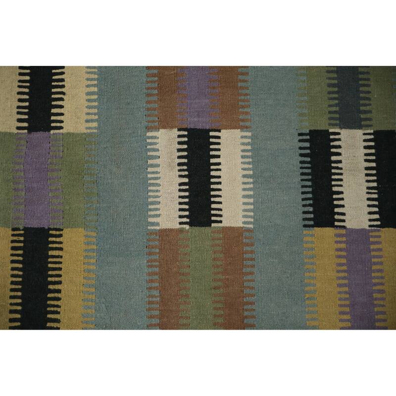 Hand Woven Oriental 100% Wool Carpet Southwestern Tribal Navy Blue & Blues Kilim Area Rug - 10' 2'' X 9' 8''
