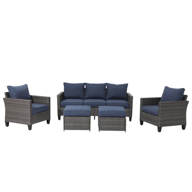 Outdoor 5-piece Sectional Wicker Sofa Set with Cushion