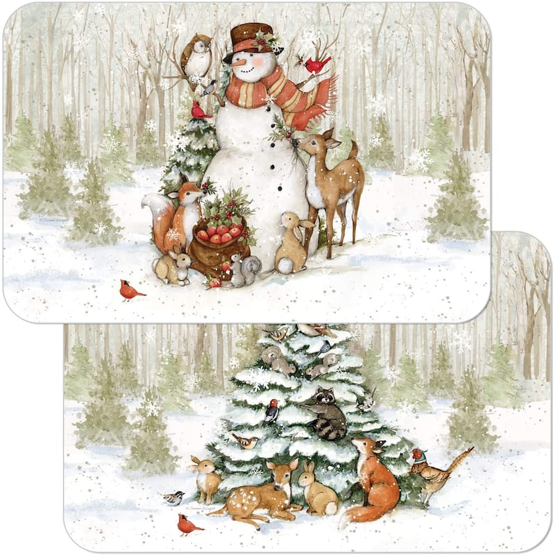 Reversible Wipe Clean Plastic Placemats - Winter Forest -Set of 4