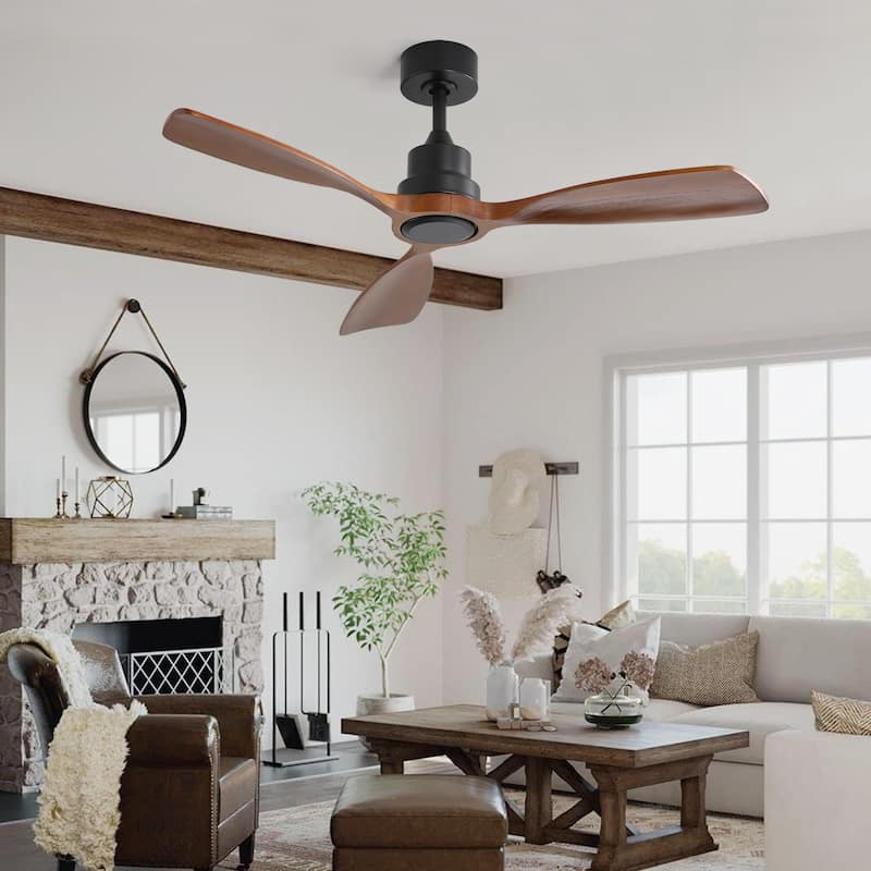 48 Inch Ceiling Fan Without Light, 3 Solid Wood Blades Ceiling Fan - Black