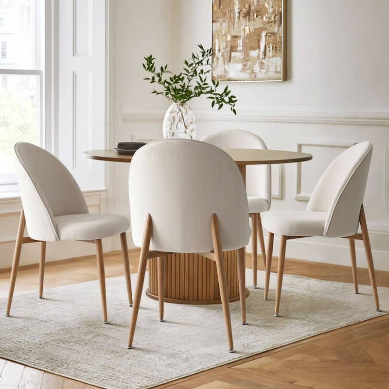 Upholstered Back Chenille Dining Chair (Set of 4) - Beige-Oak