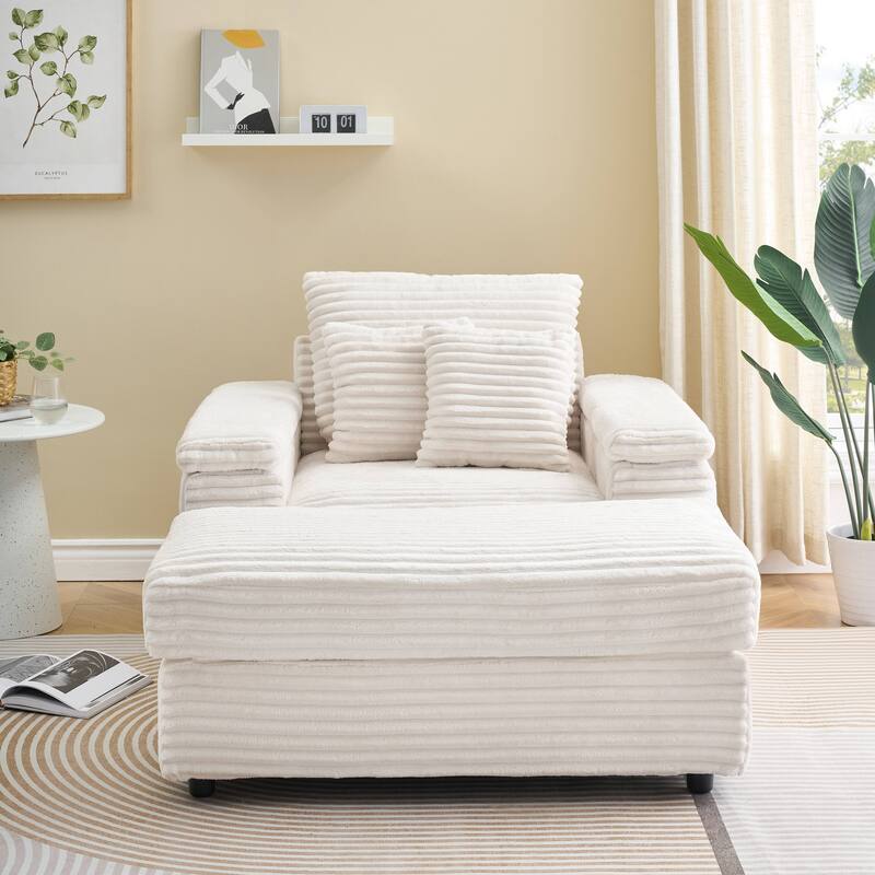 Corduroy Single Sofa Set with 2 Throw Pillows (500lb Capacity)