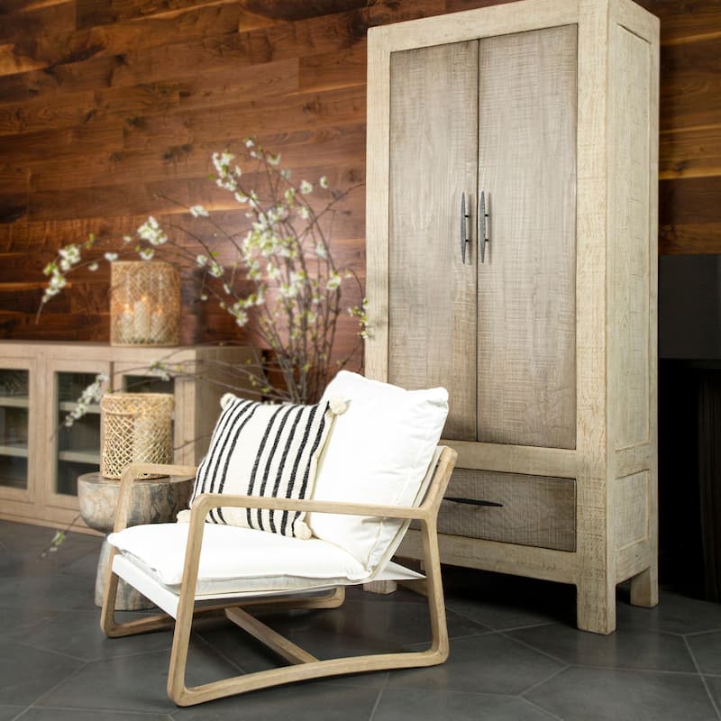 Axel Modern Cotton Upholstered Lounge Occasional Chair, Natural Oak and Cream