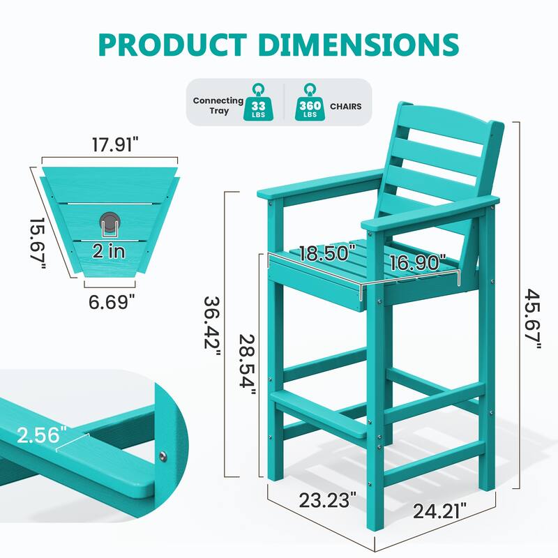 HDPE 2-Piece High Bar Stool Set with Umbrella-Compatible Connecting Panel