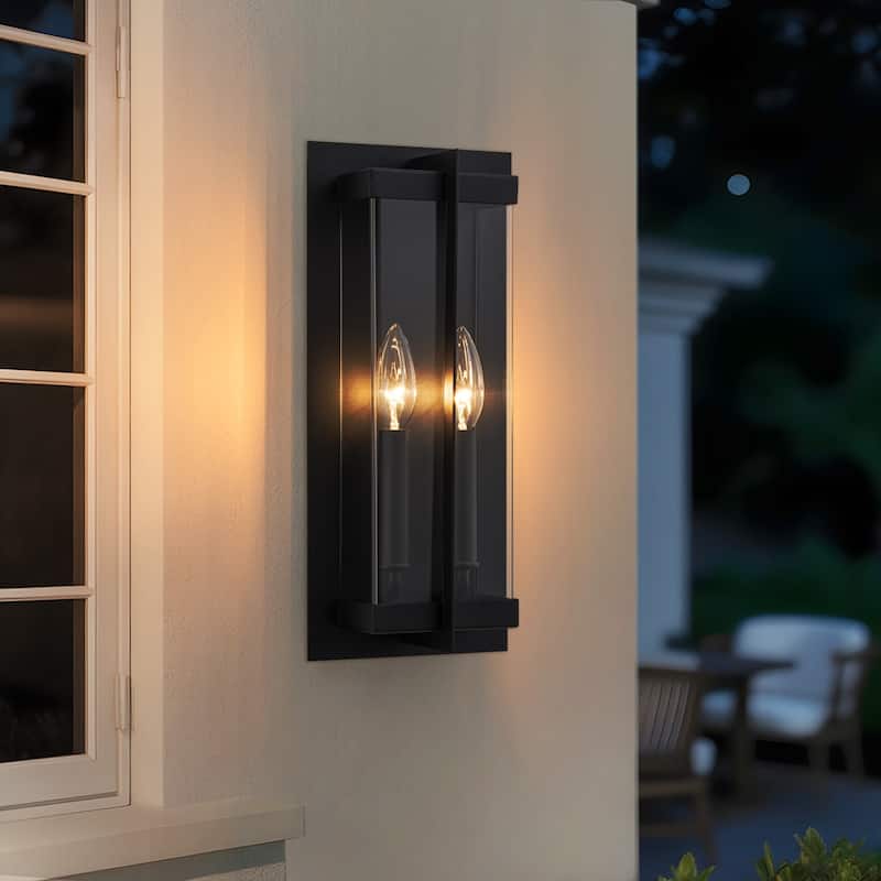 Modern Black Outdoor Wall Lights with 2-Light Candelabra - Black