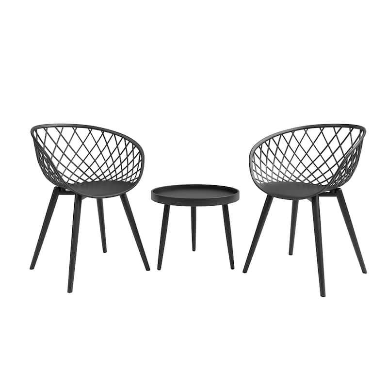 Jamesdar Kurv 3 Piece Mid-Century Modern Patio Chat Set - Black