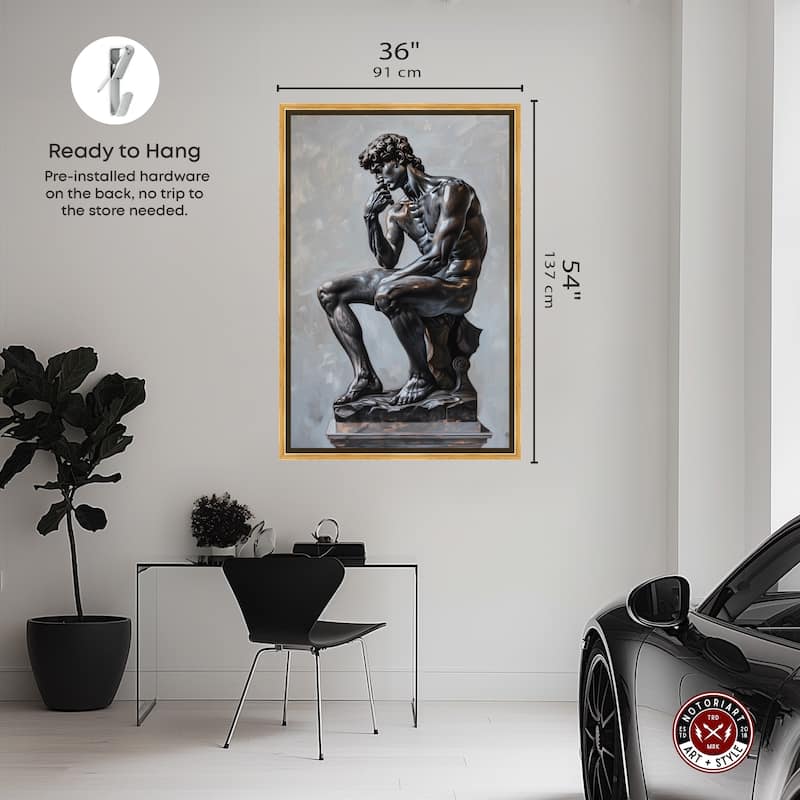 Notoriart Ebony Statue In Thought Framed Men Style 1 Piece Canvas Wall Art