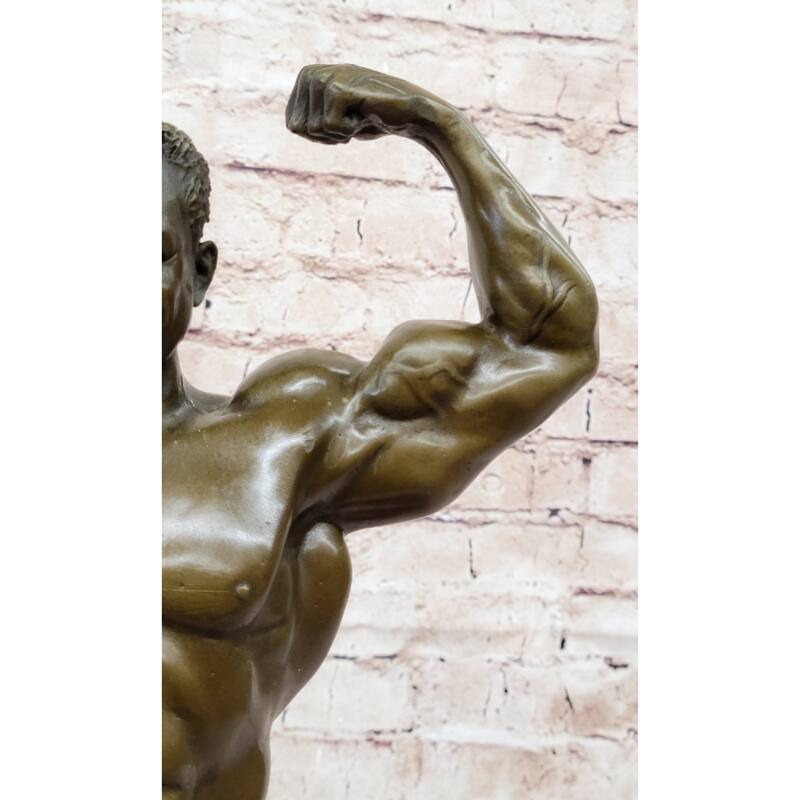 Strong Iron Man Bodybuilder Athlete Male Muscular Figure Bronze Sculpture Statue Trophy