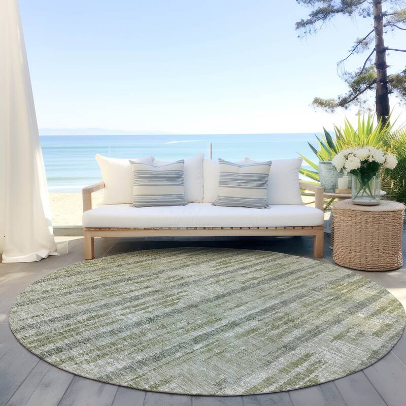 Machine Washable Indoor/ Outdoor Chantille Stripe Ombre Rug - Aloe - 8' x 8'