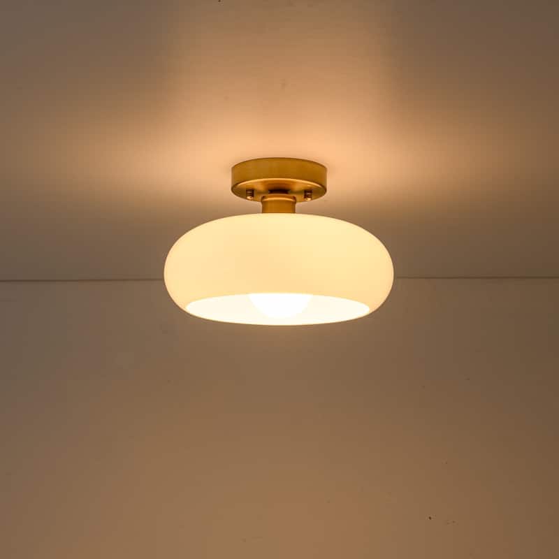 10.4" 1-Light Modern Bowl-Shaped with Brown/Milk White Glass Shade Wall Sconce for Hallways, Bedroom