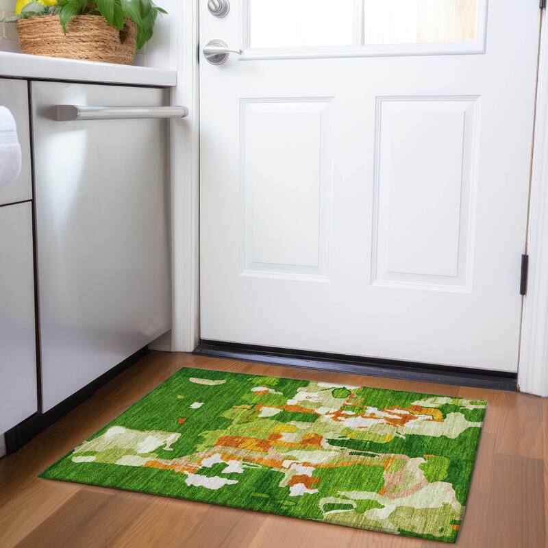 Premium Washable Super Soft Modern Abstract Mayfield Rug - Green - 1'8" x 2'6"