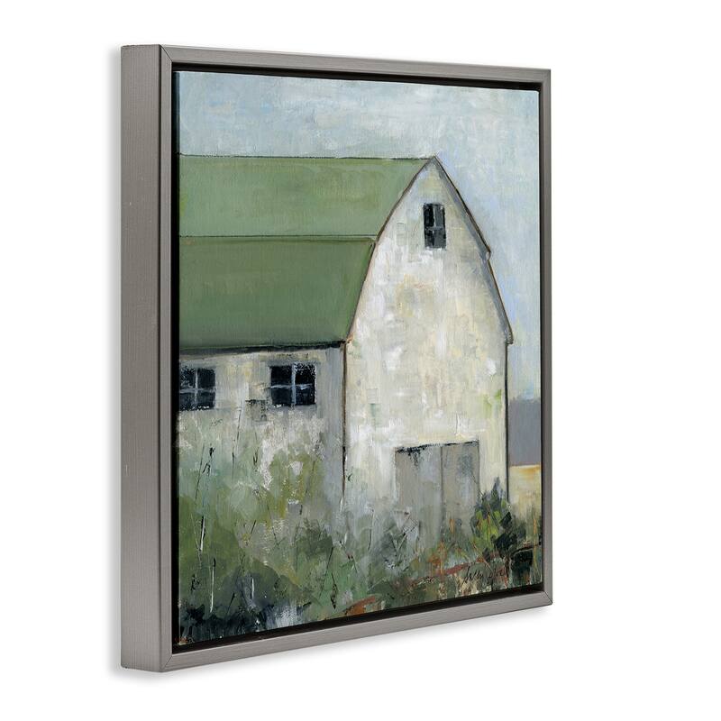Stupell Barn View with Green Roof Framed Floater Canvas Wall Art Design By Sally Swatland