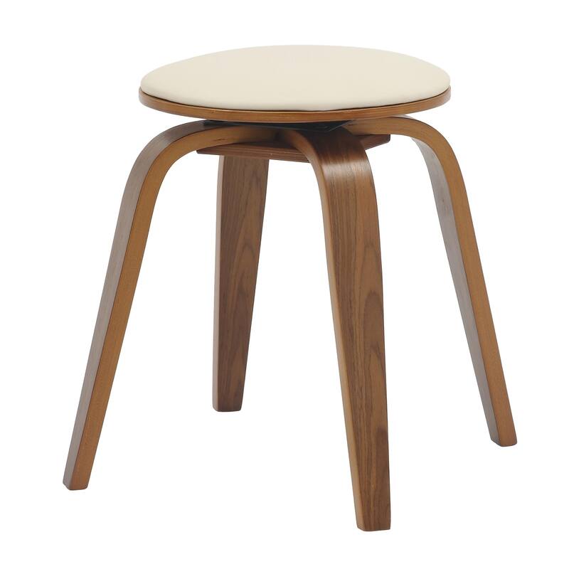18 in. Leather Counter Stool Round Swivel Seat Poplar Wood Legs