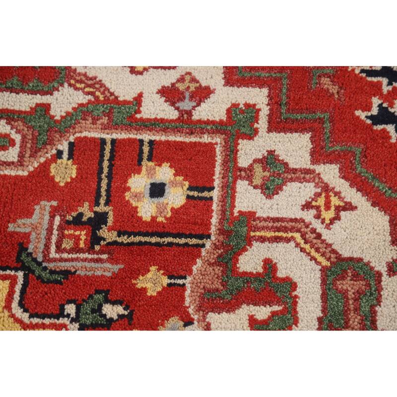 Hand Knotted Oriental 100% Wool Carpet Traditional Medallion Red Heriz (serapi) Area Rug - 10' 4'' X 7' 9''