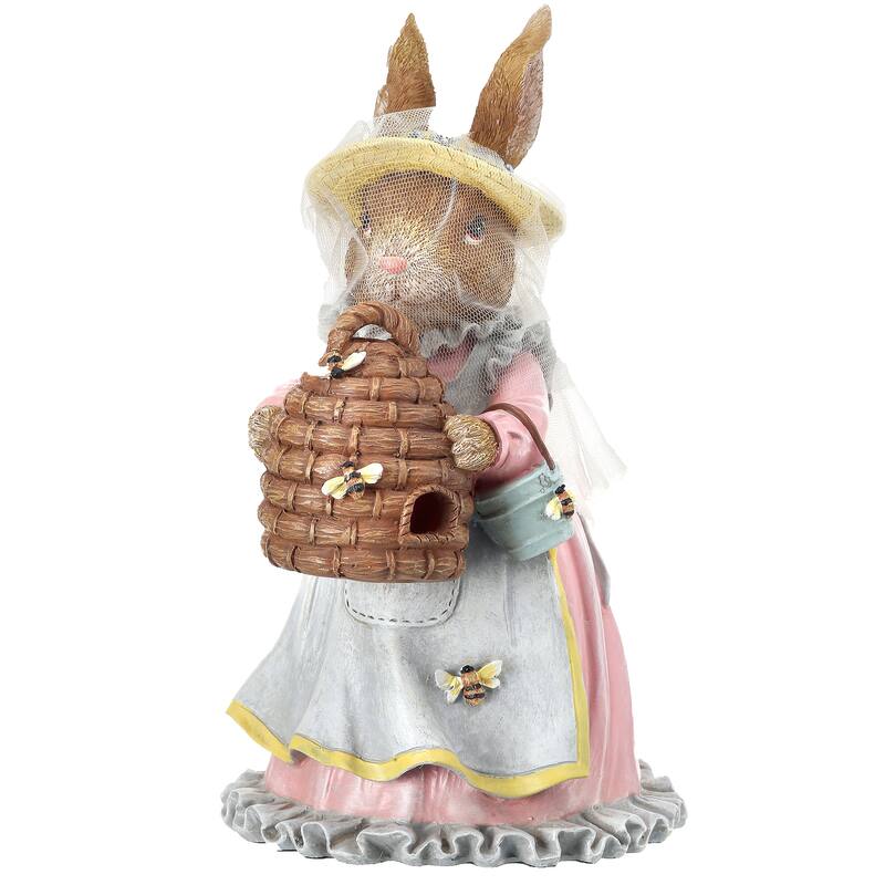 9.5" Resin Bunny With Beehive